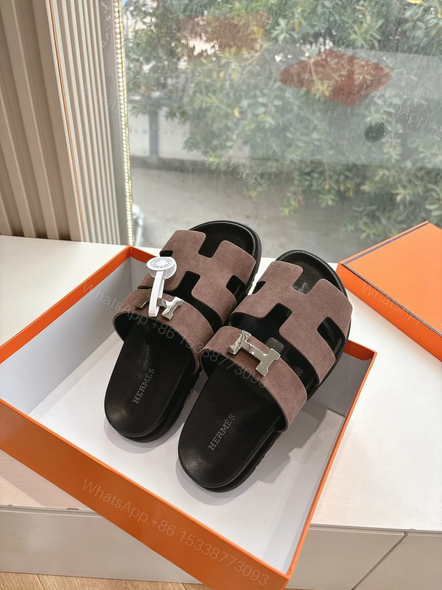 View 5 of Hermes Women Brown Suede Sandals