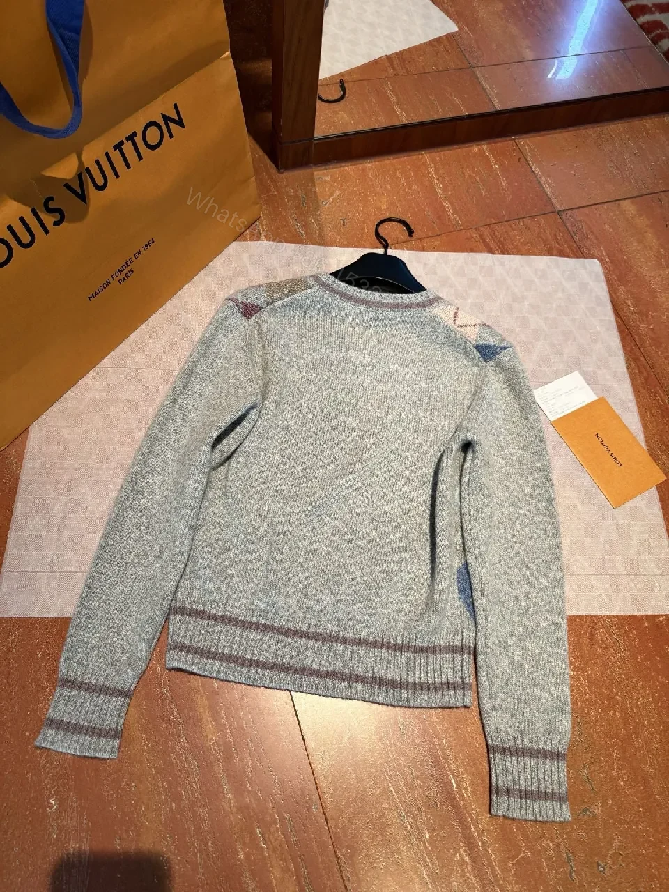 View 7 of Pastel Argyle Knit Sweater with Monogram Detailing
