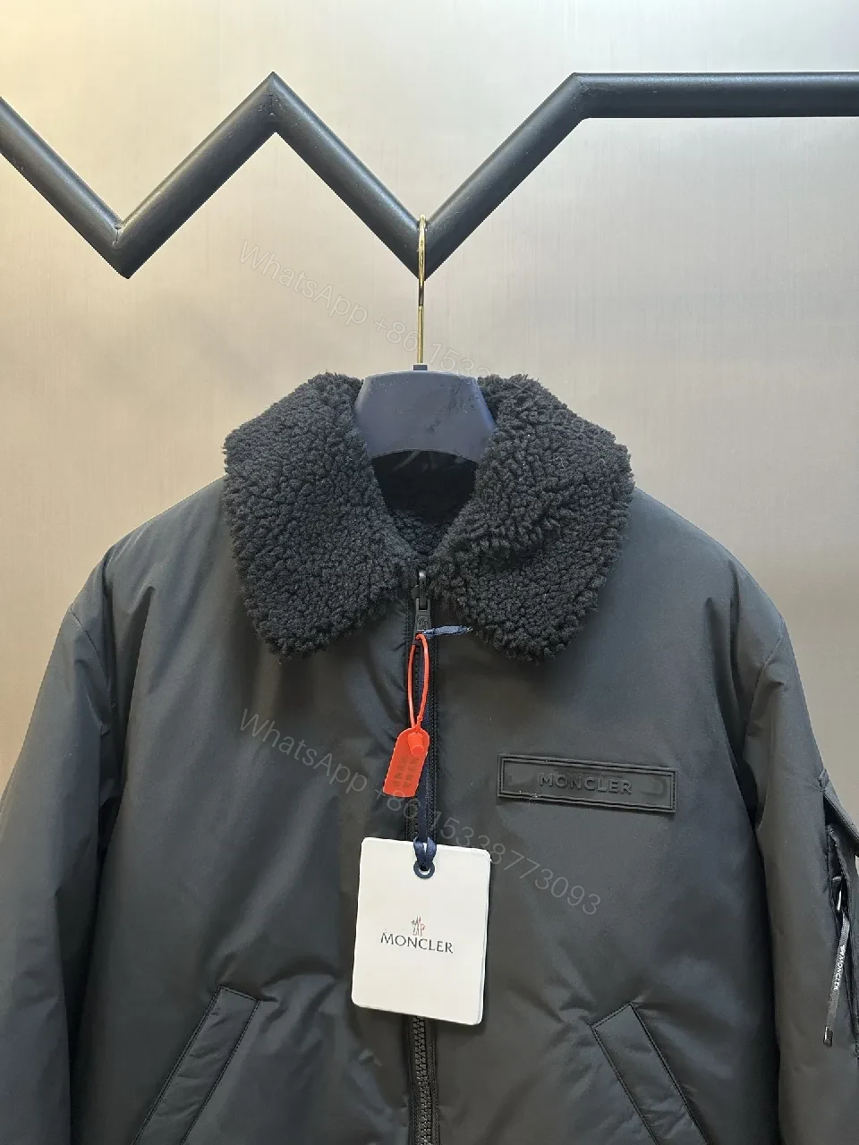 View 9 of Black + Shearling + Bomber + Plush Collar Warmth + Jacket