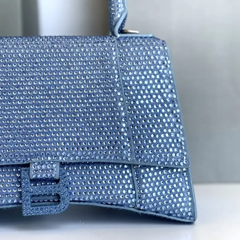 View 4 of 高仿Balenciaga*Hourglass系列沙漏包滿鑽藍色S