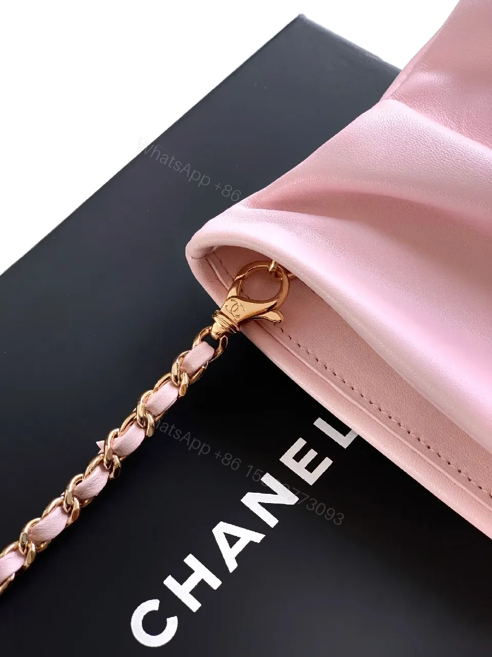 View 5 of Soft Pink Satin Tote – Gold Hardware, Chain Strap, Night-Day Glam