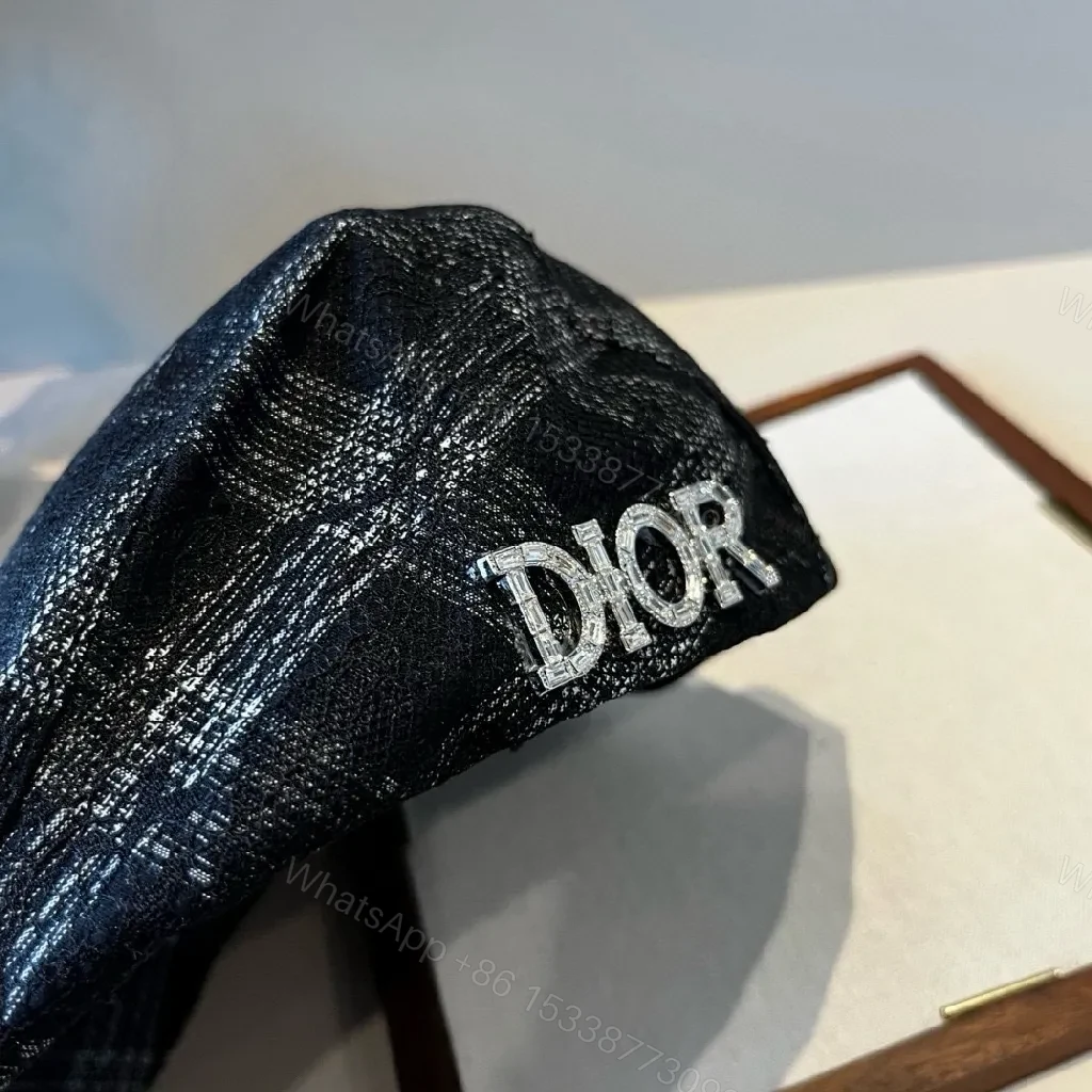 View 2 of Textured Beret with DIOR-Inspired Accent, Navy, One-Size