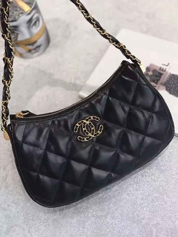 View 3 of Chic Quilted Black Chain Bag with Gold Hardware - Luxury Compact Shoulder Bag