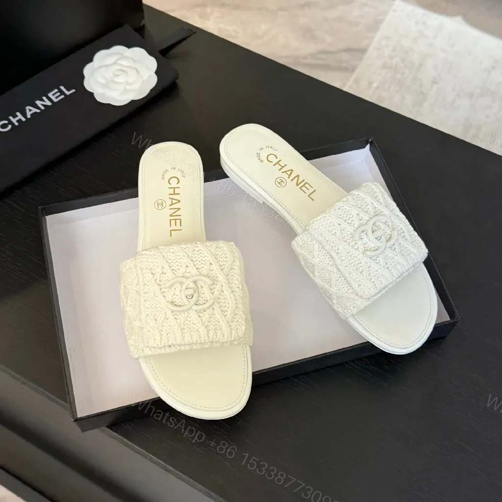 View 8 of Ivory Knit Slide with Logo Motif – Luxe Everyday Comfort