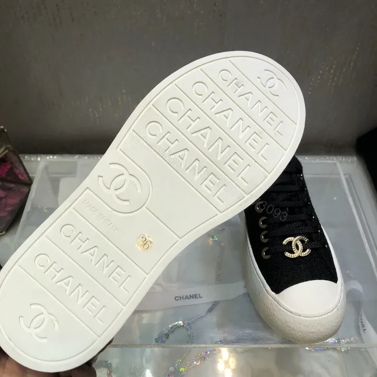 View 7 of Chanel-Inspired Canvas Sneakers: Black & White Luxe Comfort