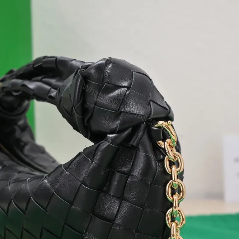 View 3 of Elegant Weave Bag: Luxe Compact, Gold Chain Strap Bag