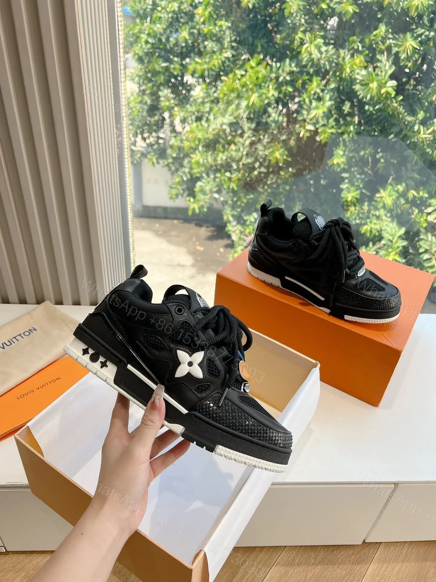 LV Women Black Leather Mesh Sneakers — view 1