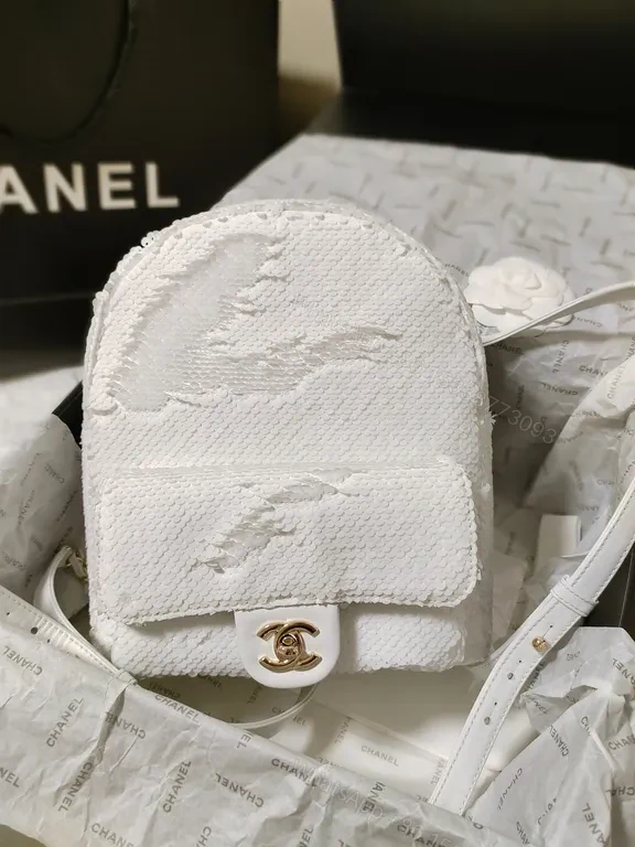 View 8 of Textured White Mini Backpack â€“ Luxe Chanel-Inspired, Quiet Luxury
