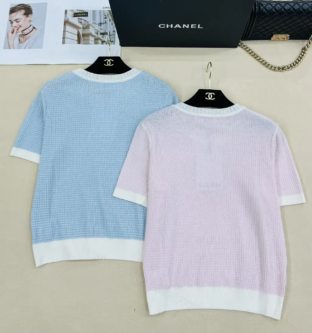 View 7 of Textured Knit Top: Powder Blue/Blush Pink, Chic, Lightweight Knitwear