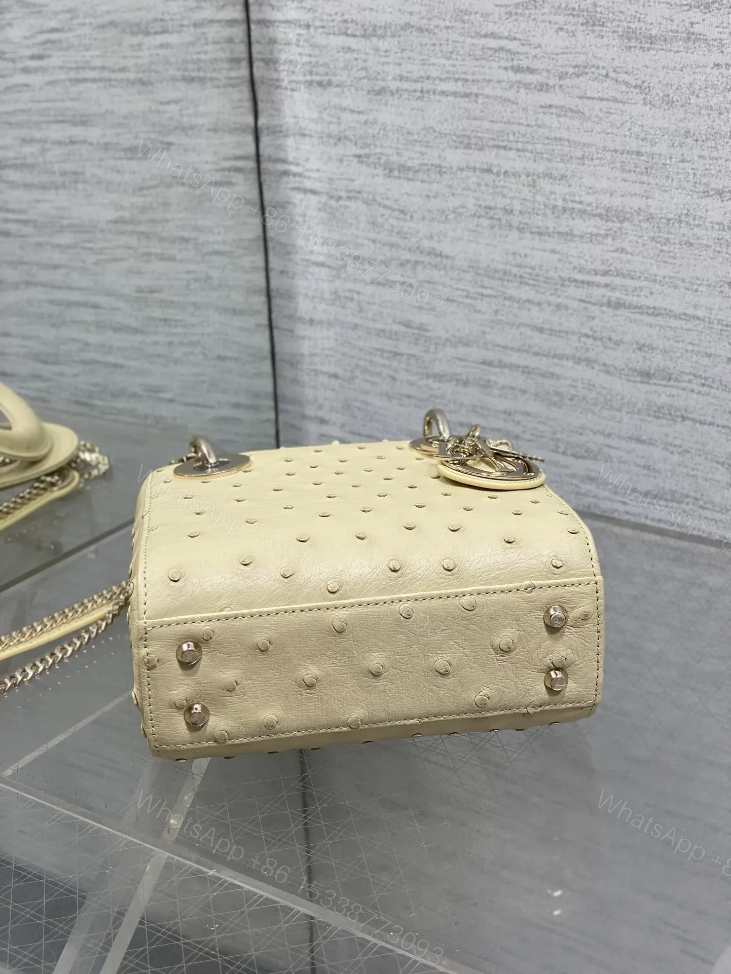 View 5 of Christian Dior Mini Lady Dior bag in Beige ostrich leather