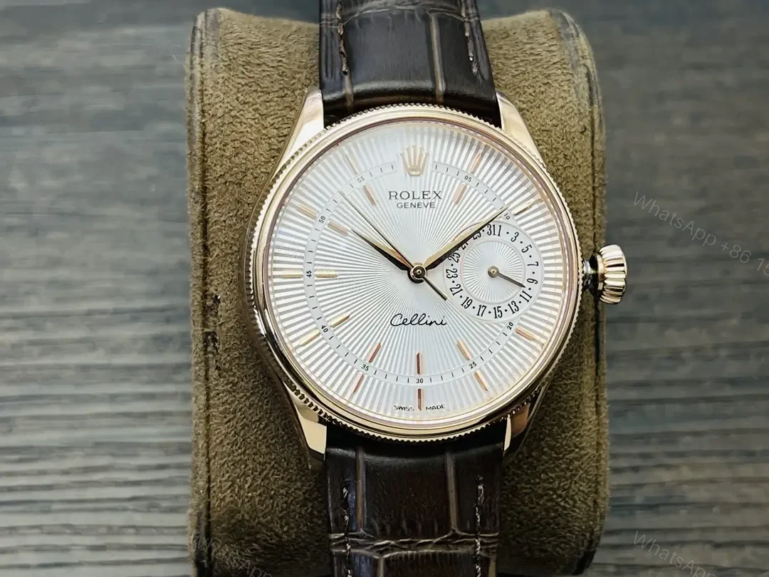 Rolex Cellini Date 50515 39mm Everose Silver Alligator Strap Watch 50515-0009 — view 1