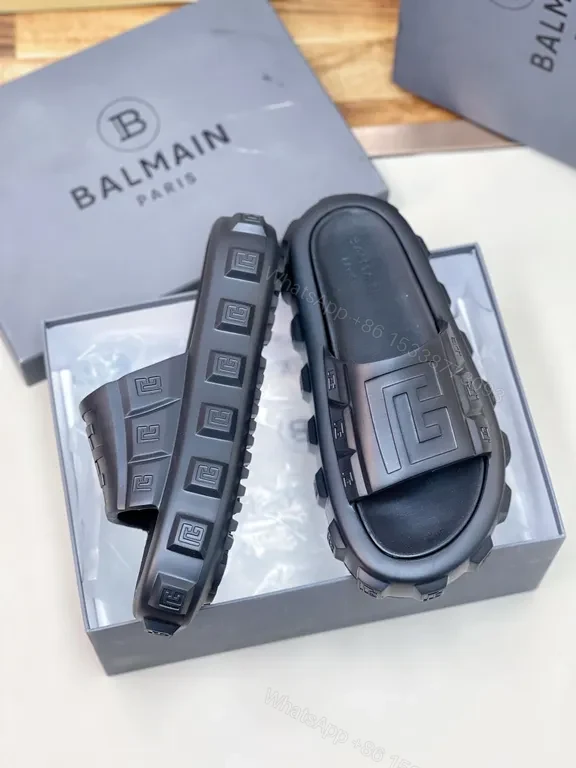View 6 of Balmain Black Leather Slide: Luxury All-Day Comfort