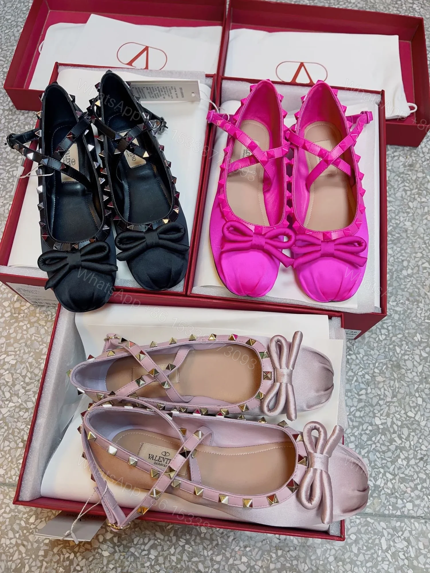 View 3 of Valentino Women Pink Satin Bow Strap Flats