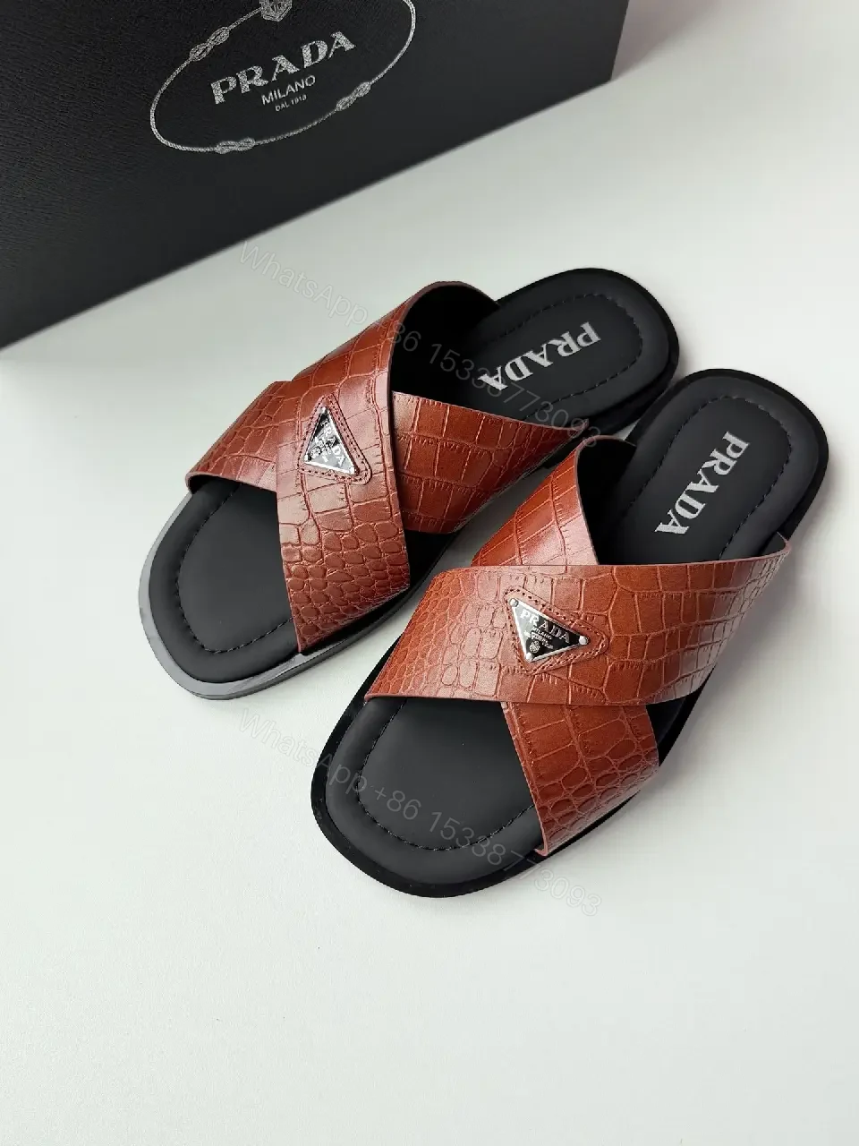 View 5 of Red Leather Crossed-Slip Prada Style Key Feature Sandals