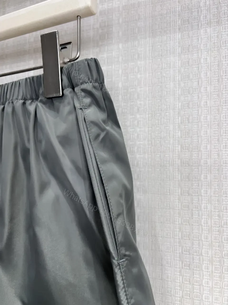 View 6 of Gray Nylon Mini Skirt Drawstring Waist Miu Miu Style Front Patch Pocket Skirt
