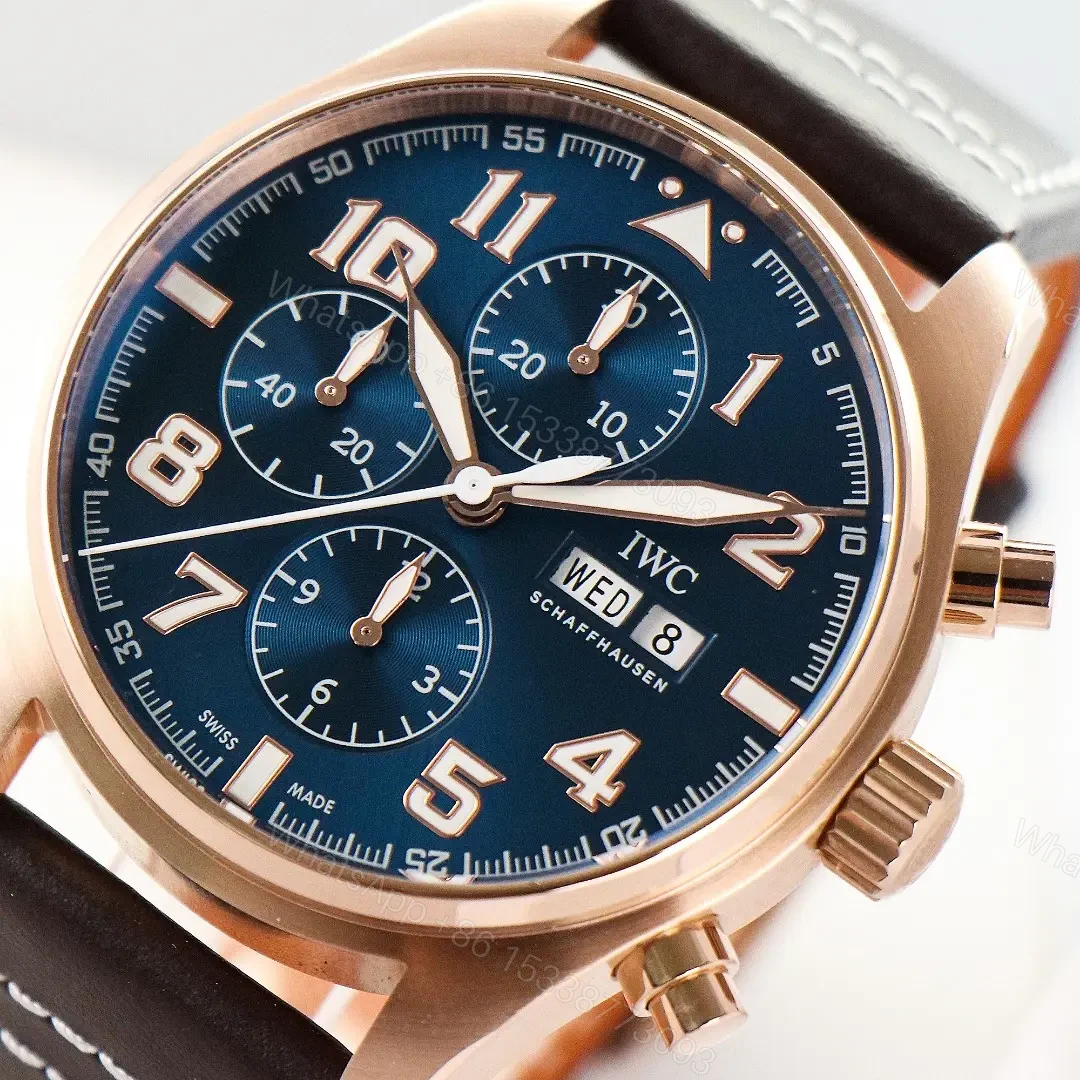 View 5 of IWC Rose Gold Pilot Chronograph Blue Dial Leather Strap Ultimate 43MM IW378003