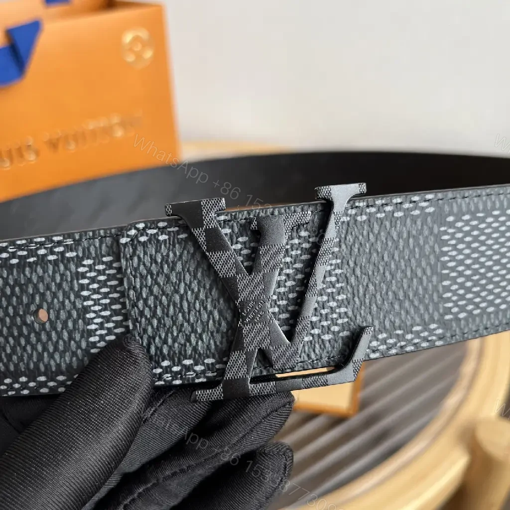 View 9 of Gray Textured LV Belt with Woven Monogram Pattern, Wide Style