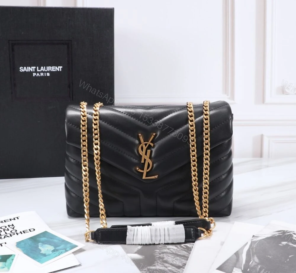 View 2 of Saint Laurent Loulou Small Chain Bag In Matelassé Y Black Gold 23Cm 494699DV7271000
