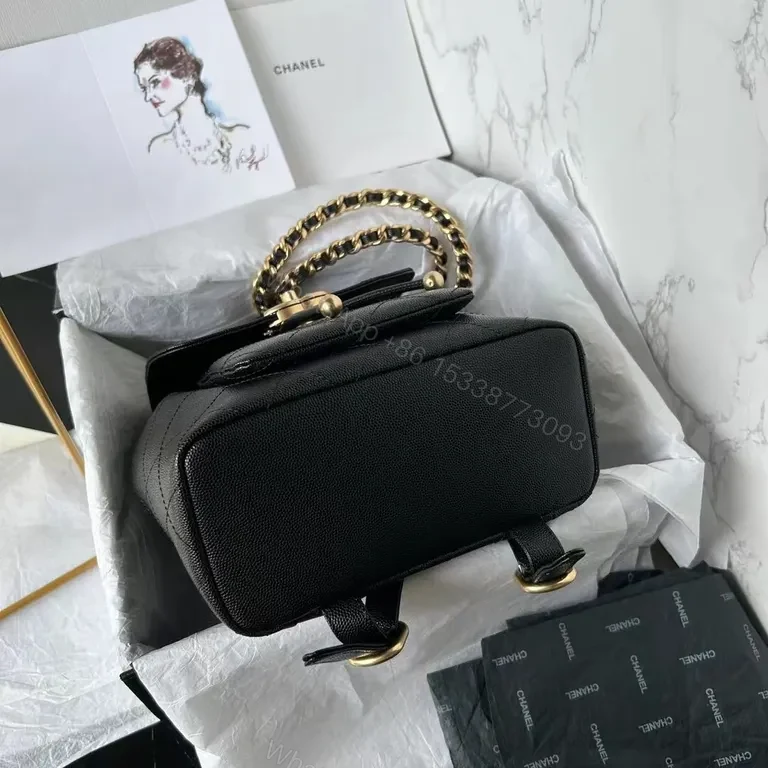 View 8 of Chanel-Inspired Quilted Leather Backpack with Gold Hardware