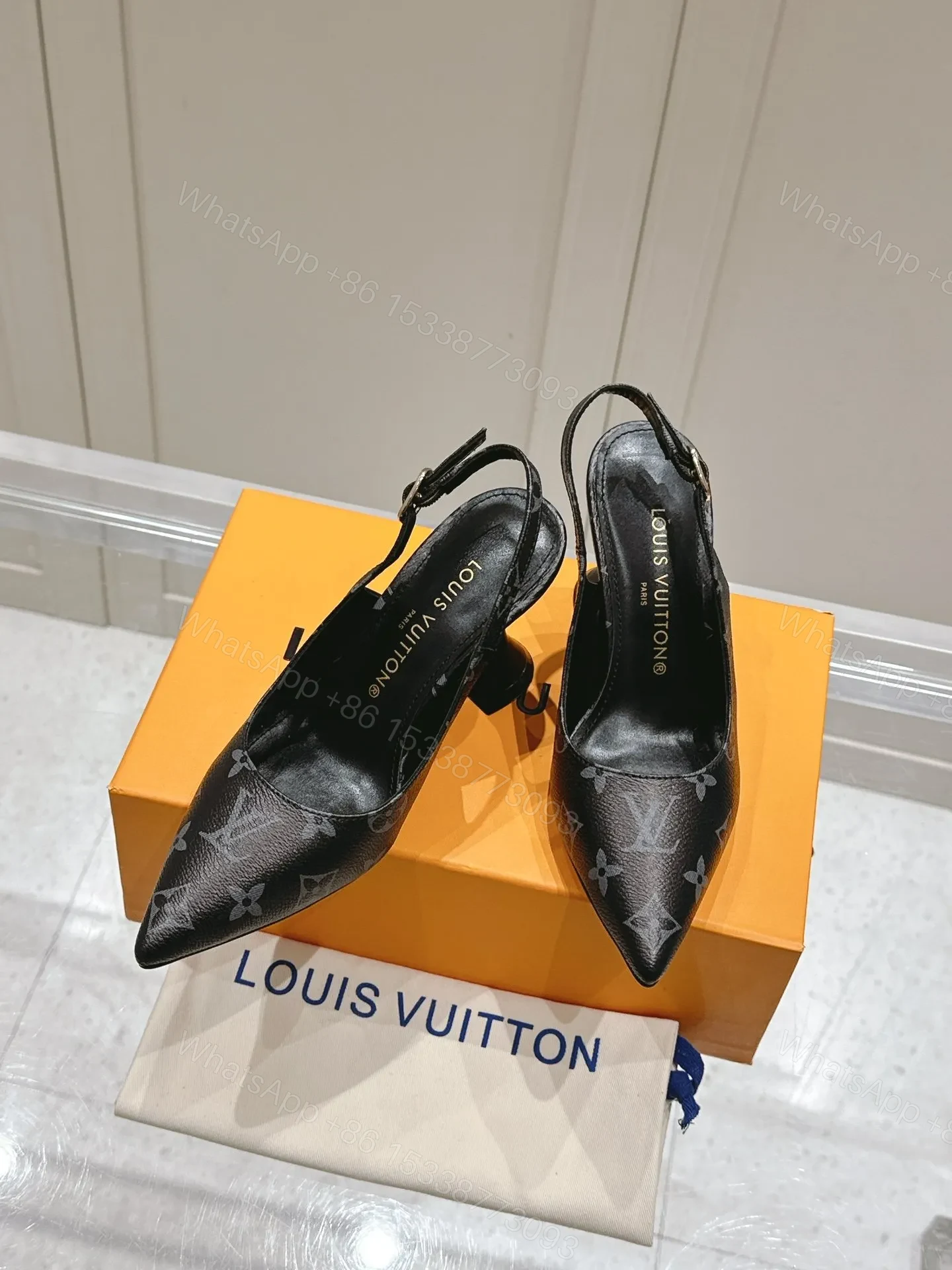 View 4 of LV Women Black Patterned Leather Heels