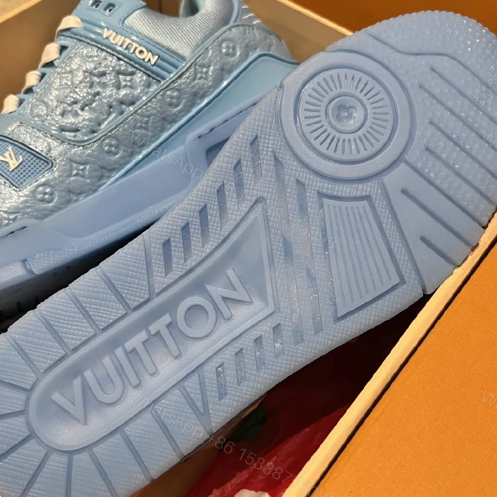View 4 of Pastel Peak Blue Luxe Trainer with Monogram Texture