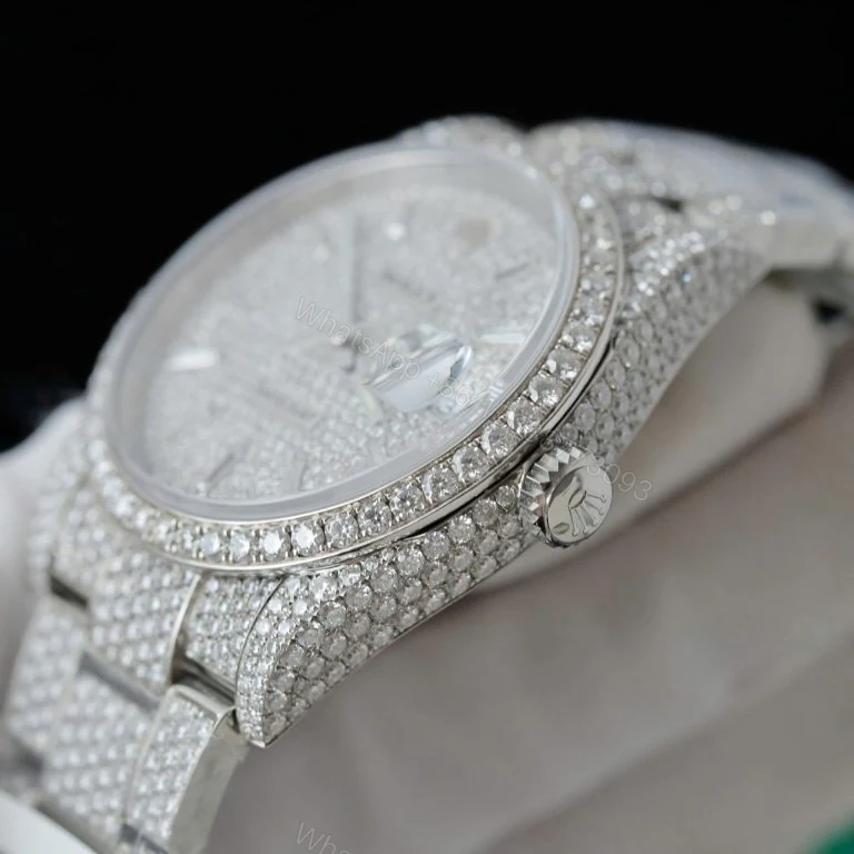 View 4 of Rolex Datejust 36mm Super Clone Watch Moissanite Diamonds
