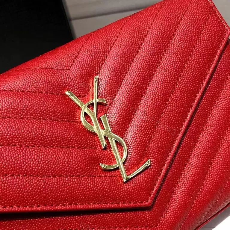 View 2 of Bold Red YSL Wallet On Chain â€” Glamorous Compact Style