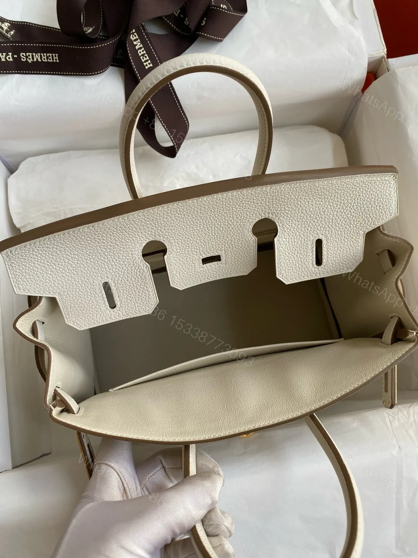 View 7 of HN 25CM CREAM TOGO LEATHER GOLD HARDWARE