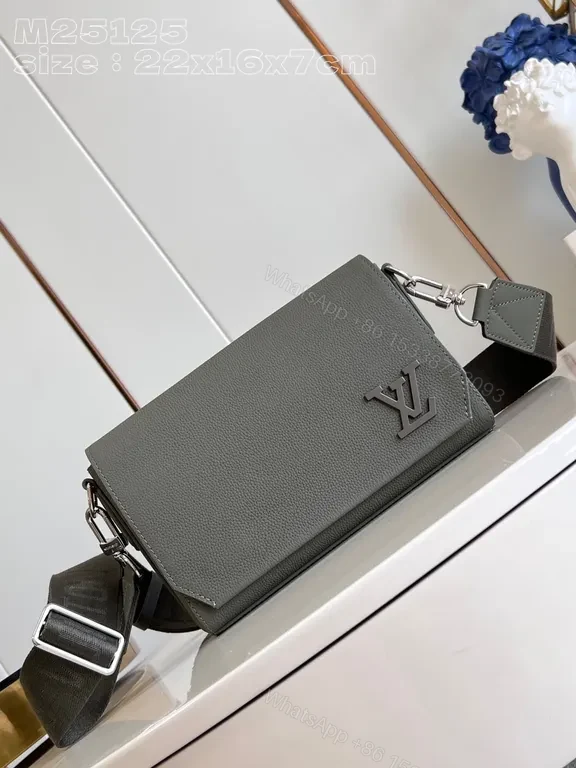 Compact Luxe Crossbody with LV Monogram, Gray, Pebbled Leather, Everyday Style — view 1