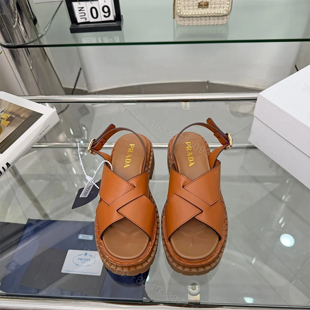 View 3 of PRADA Crisscross Leather Sandals 683026