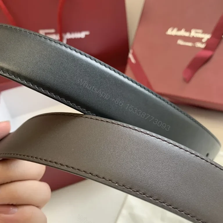 View 3 of Black Calfskin Leather Belt â€” Ferragamo Double Gancini, 3.5cm, Luxury Style