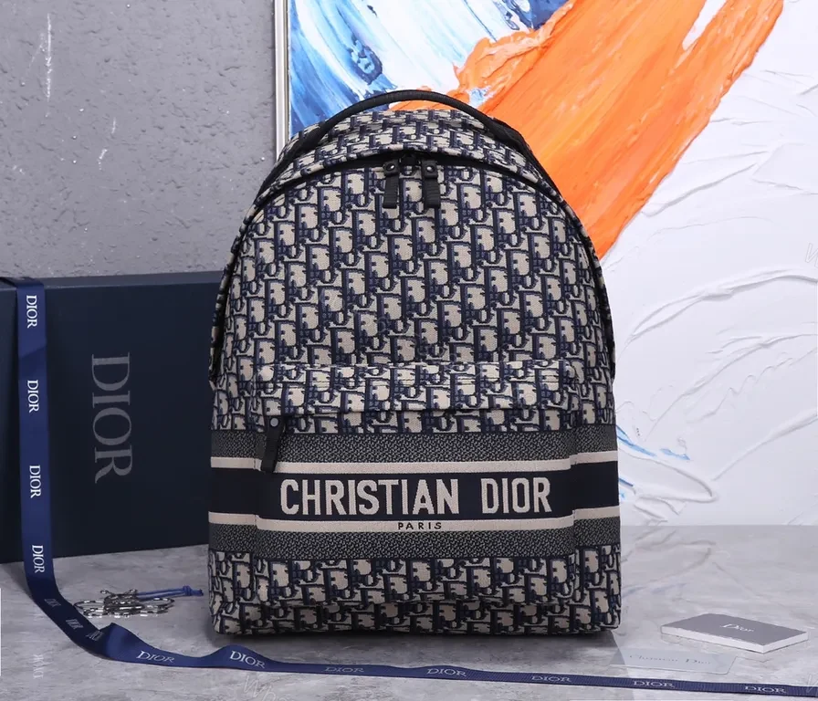 Dior Monogram Luxury Backpack: Navy Leather Trim, Everyday Style — view 1