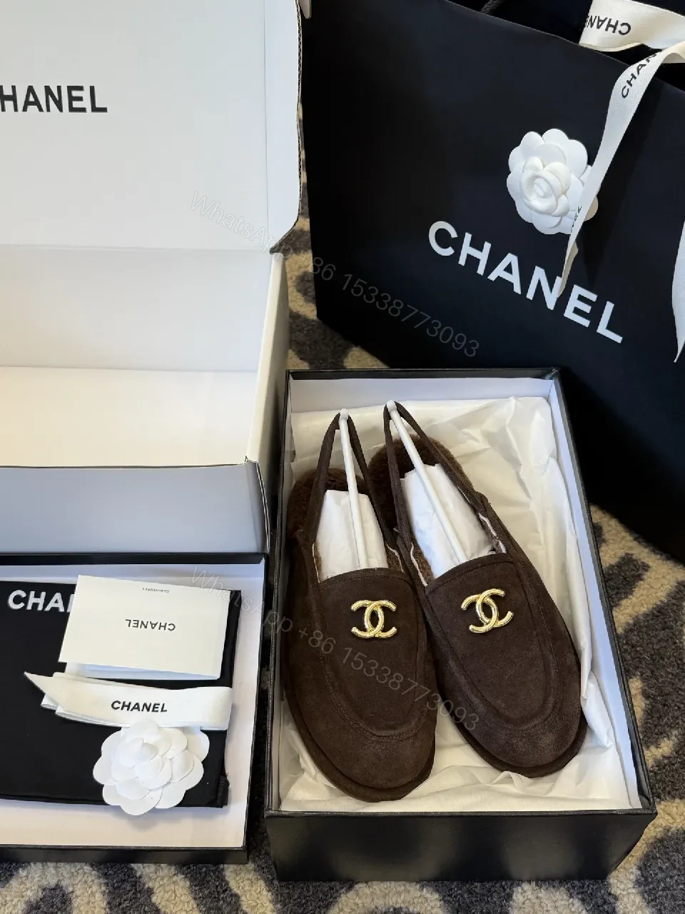 View 6 of Brown Suede Mule with Gold Logo Hardware – Slip-On Luxury Style
