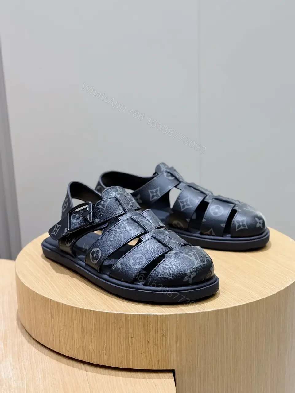 View 3 of Monogram Mirage: Black Leather Sandals, Cushioned Comfort