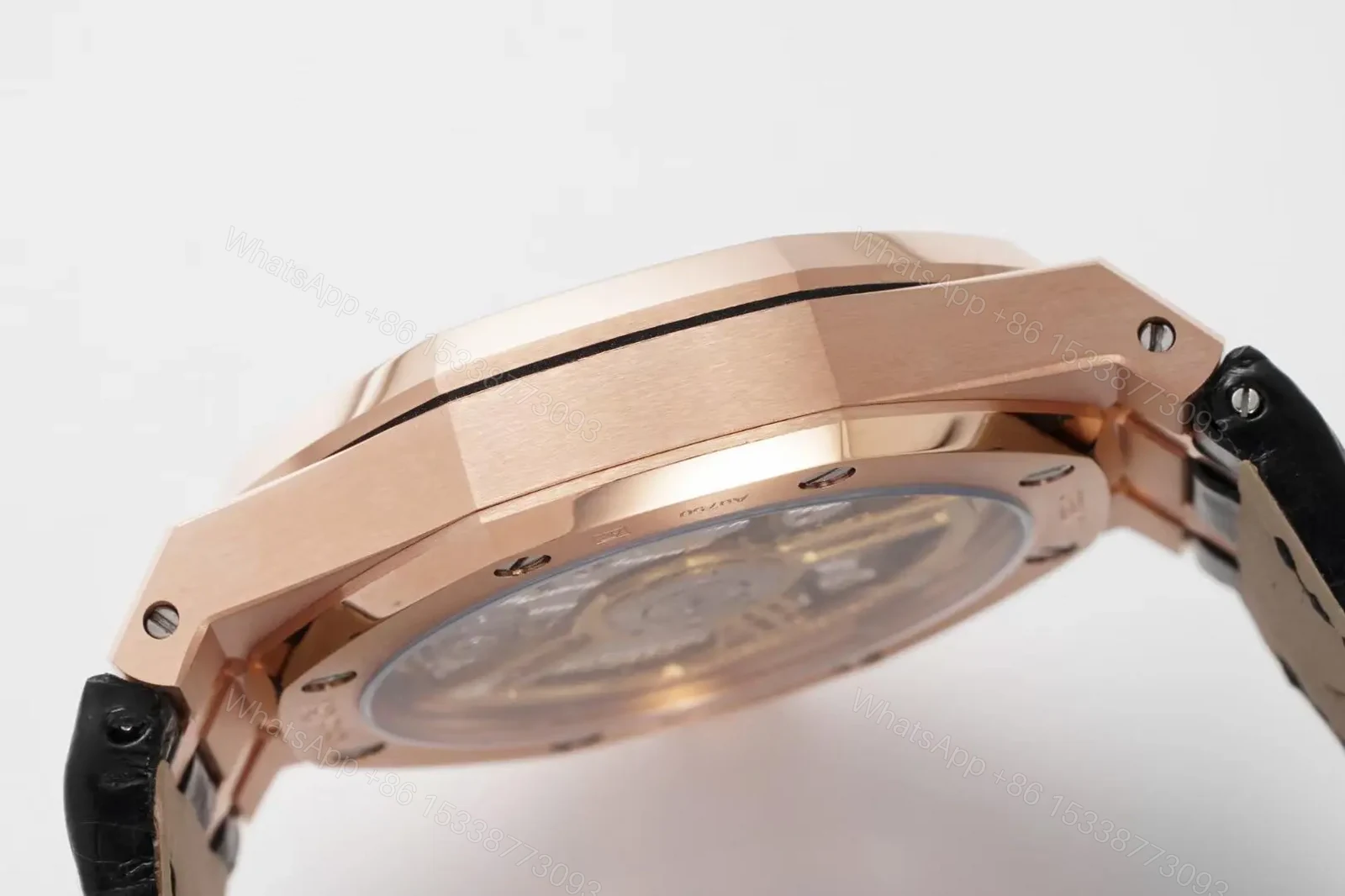View 7 of BF Factory Audemars Piguet Royal Oak 15500 Rose Gold Black Dial Black Leather Strap Watch