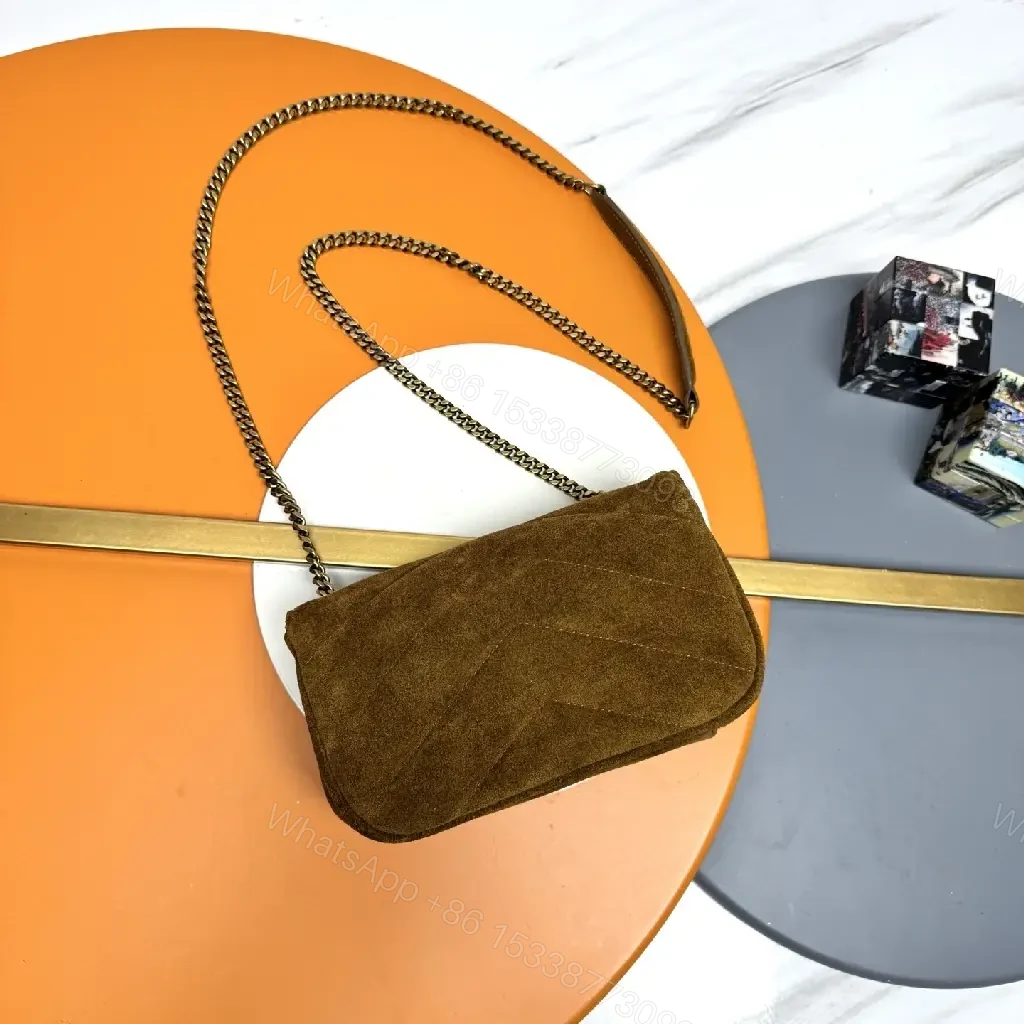 View 4 of Brown Suede Flap Bag with Chain Strap, Luxe Silhouette