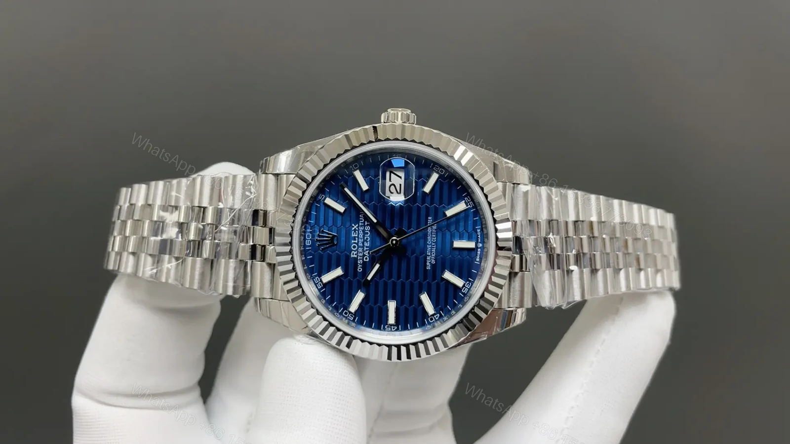 View 2 of Rolex Datejust 36 126234 Blue Dial Fluted Bezel Jubilee Bracelet Watch 126234-0017