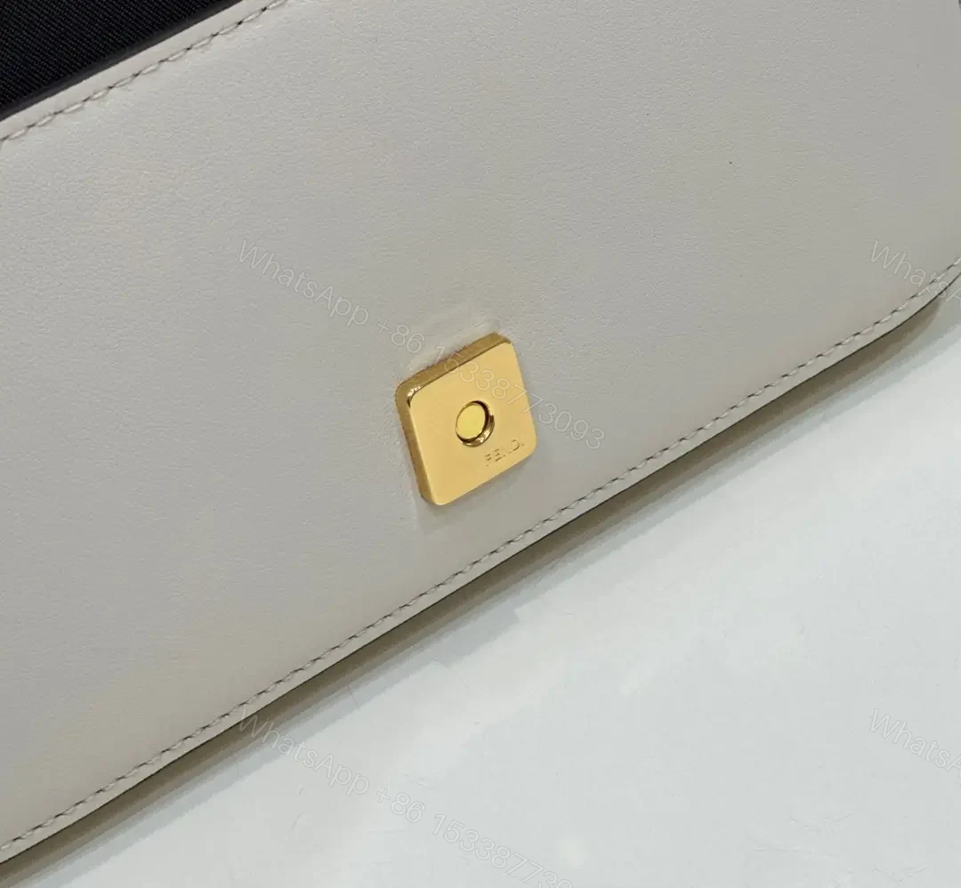View 9 of Chic White Leather Satchel with Gold Chain Details