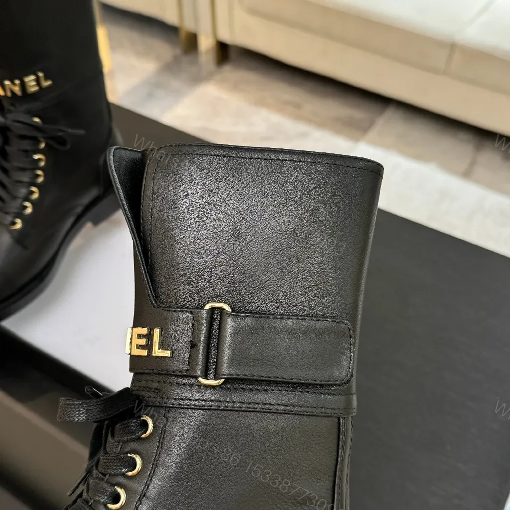 View 5 of Boldly Polished Combat Boots with Gold Detail