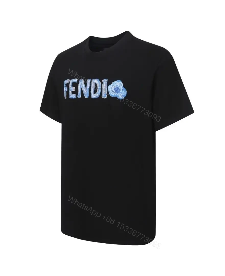 View 2 of Black Cotton T-shirt with Embroidered Logo - Relaxed Fit, Luxury Style