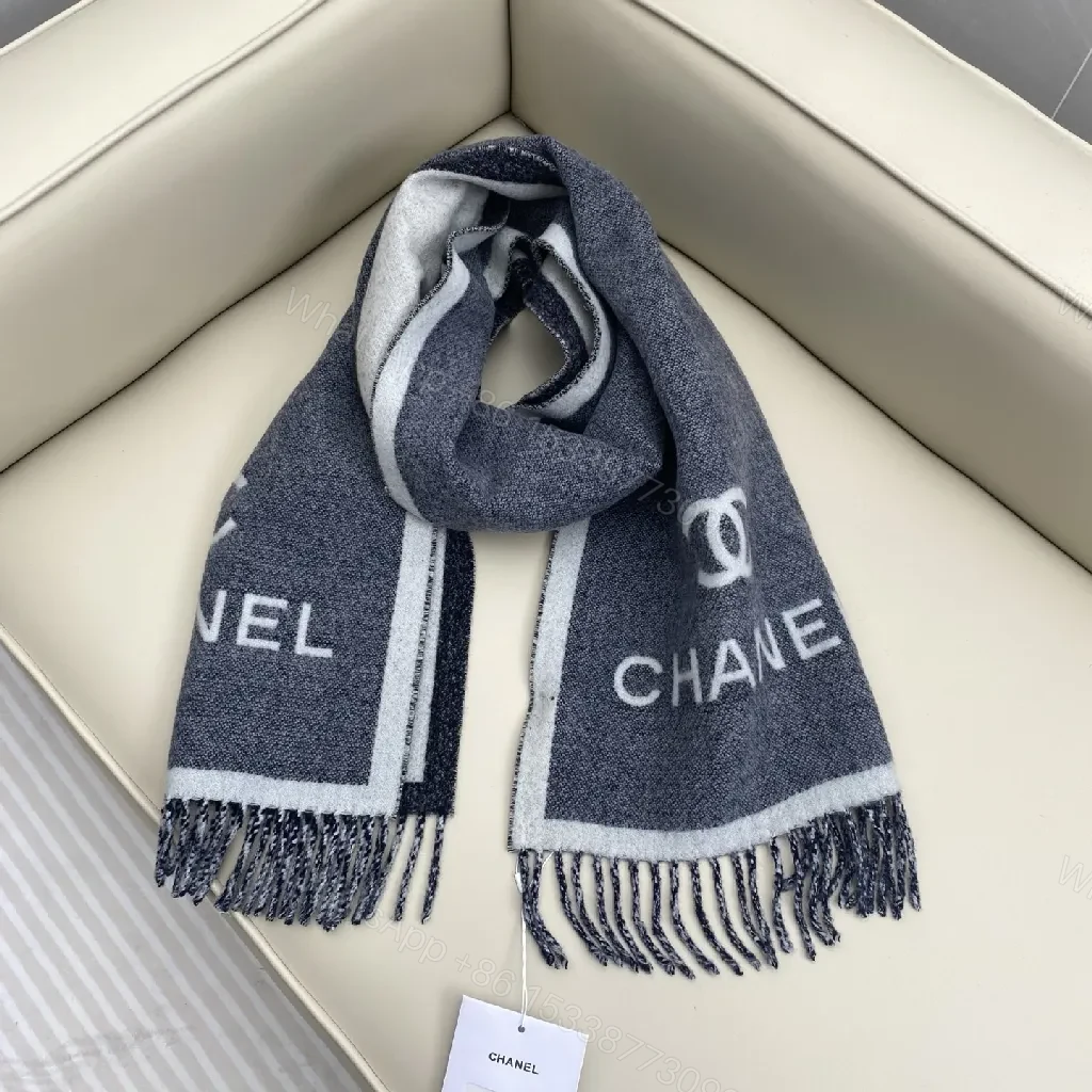 Navy Knit Scarf: Luxurious Unisex Wrap with Fringed Detail — view 1