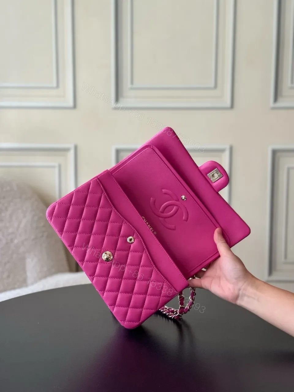 View 5 of Vibrant Pink Quilted Crossbody: Bold Hardware Bag
