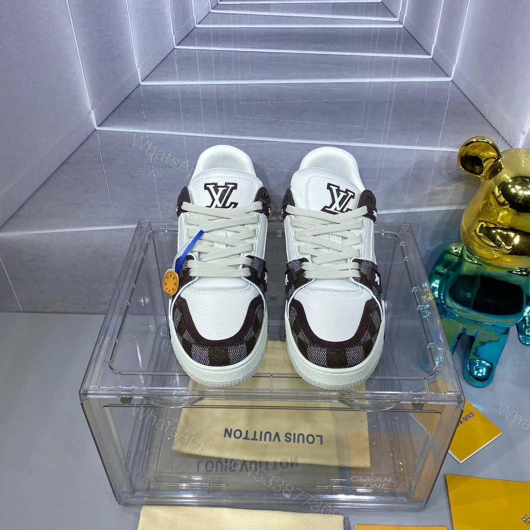 LV A貨 Trainer 白棕格紋拼接運動鞋 復古時尚款 — view 1