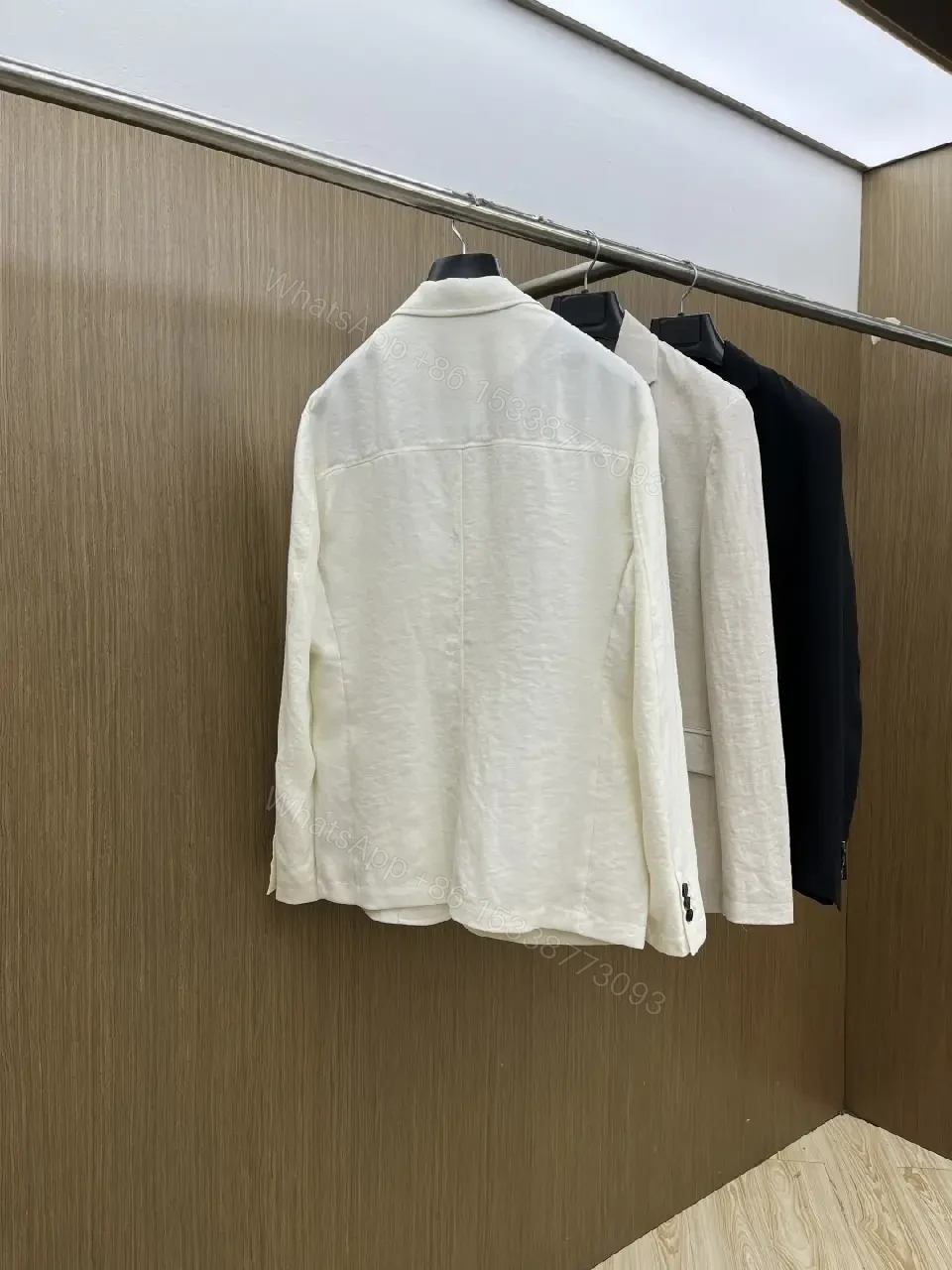 View 6 of Cream Linen-Texture Tailored Blazer with Dual Black Buttons