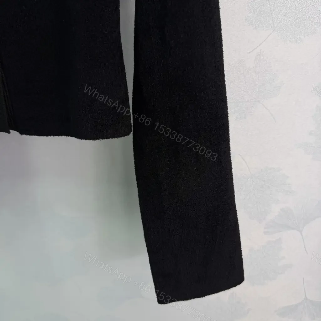 View 10 of Black Knit Cardigan with Crystal Embellishments - Luxe, Cropped, Buttoned
