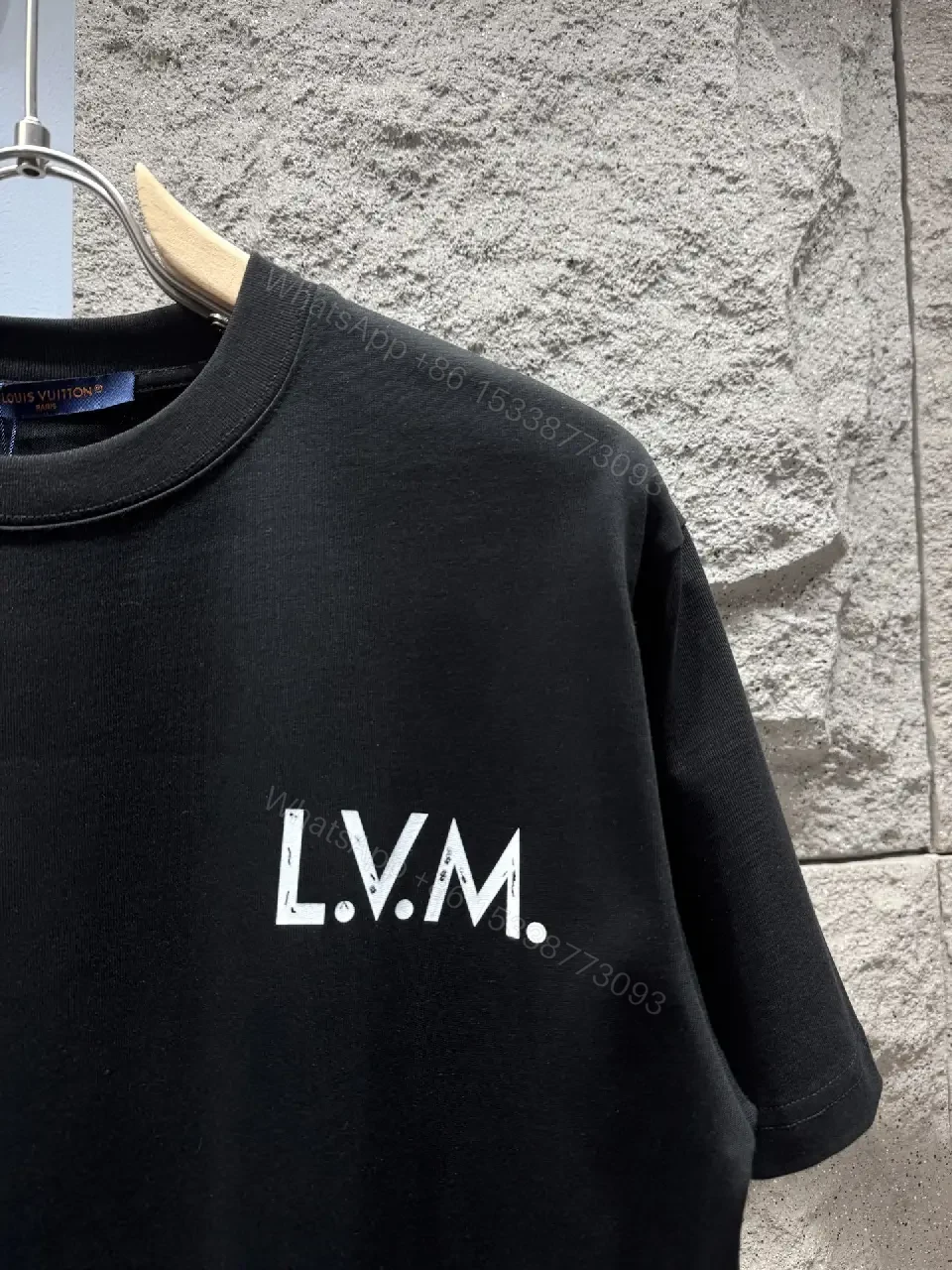 View 5 of Black Cotton Tee – Minimalist LV.M. Studio Detail, Unisex
