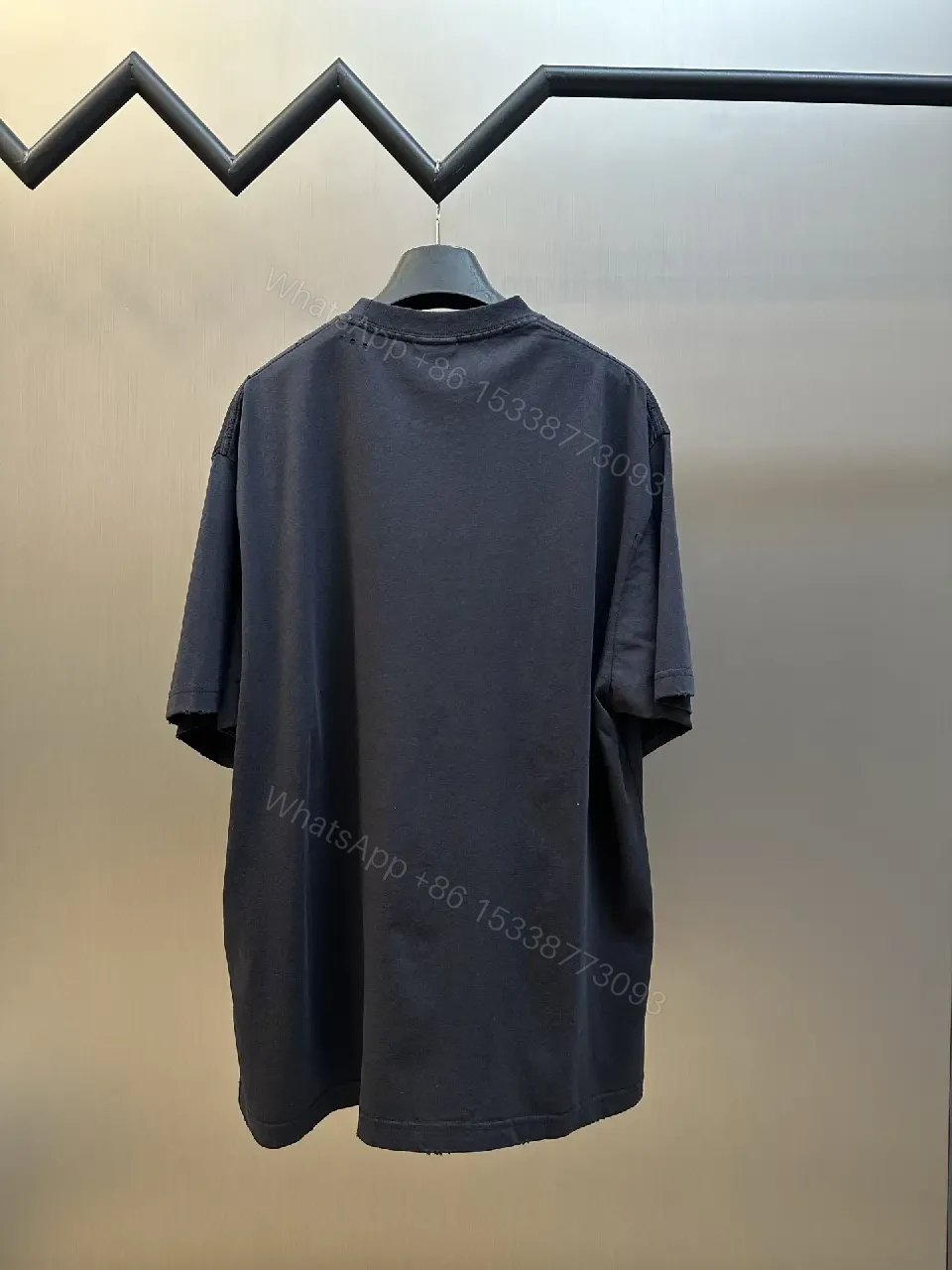 View 6 of Dark Navy/Black Oversized Tee with Yellow Balenciaga Logo Graphic