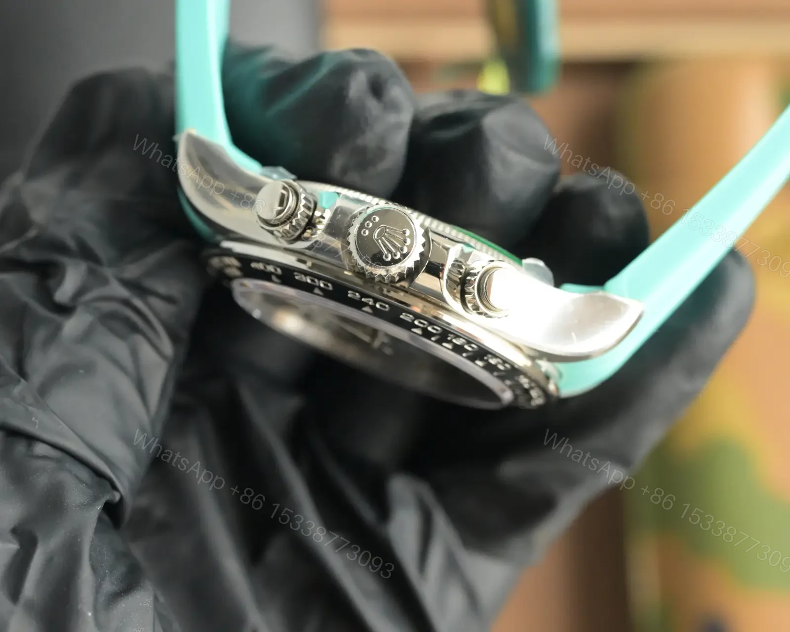 View 4 of Rolex Daytona Carbon Skeleton Black Dial Tiffany Strap Edition 40mm RG-DAYTONA-CARBON-SKELETON-TIFFANY