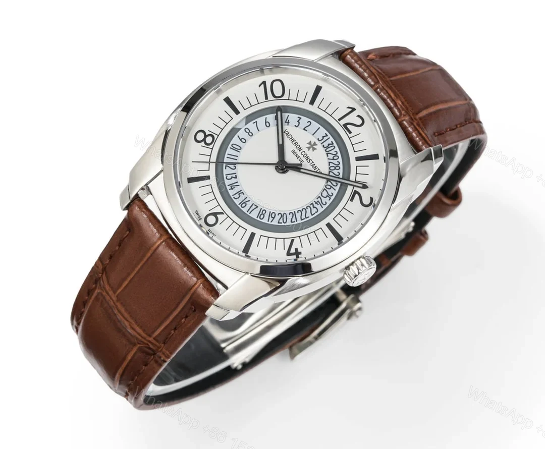 View 4 of Vacheron Constantin Quai de l’Ile Replica 41MM Premium White Dial Leather Strap Edition VC-QDI-WHT-LTH-41