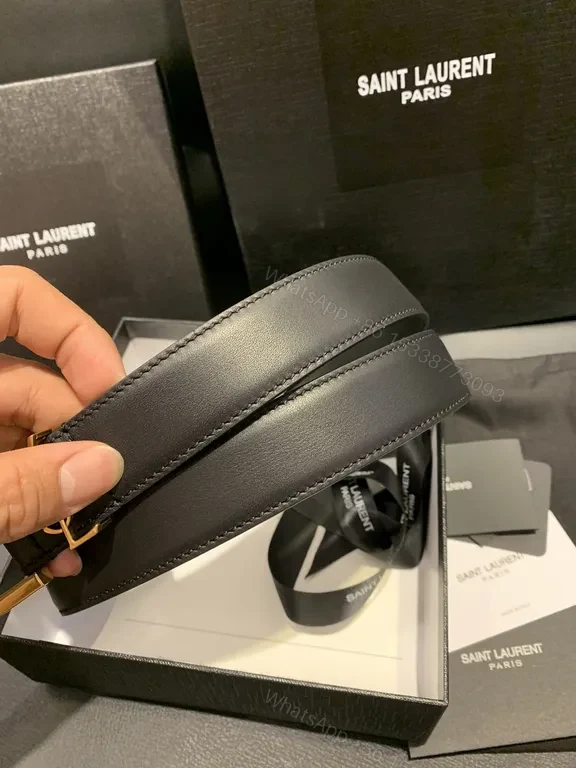 View 7 of Black Calfskin Belt with YSL Gold Buckle â€“ Modern Luxury Belt